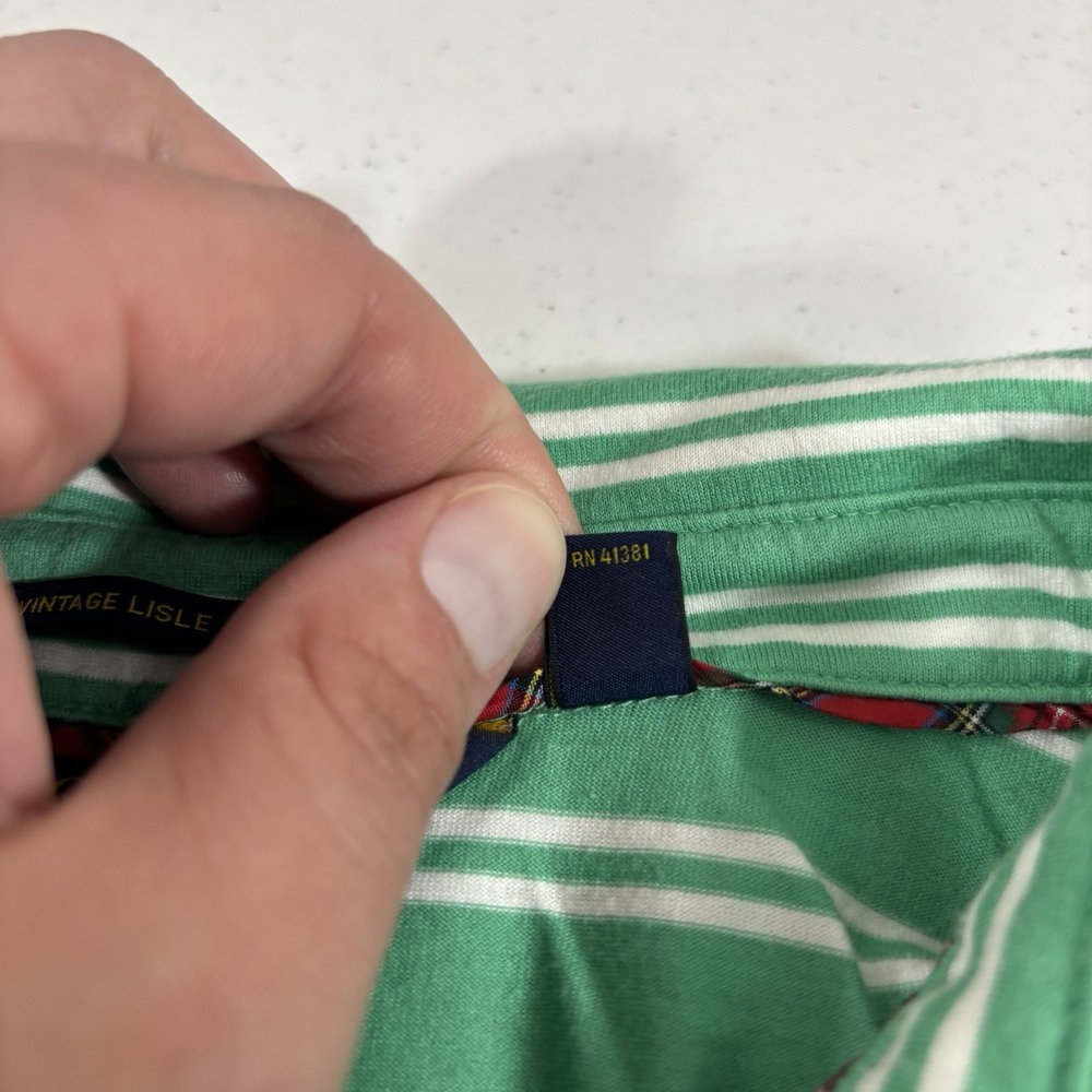 Polo Golf Ralph Lauren Vintage Lisle Pocket Polo Shirt Green/White Stripe XXL - Picture 5 of 9